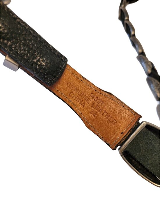 Pebbled Leather Floral Etched Concho Belt 32